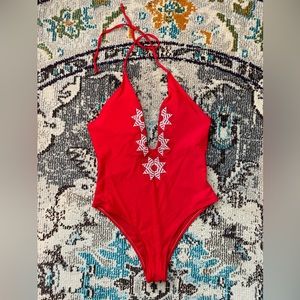 Cupshe deep V red one piece